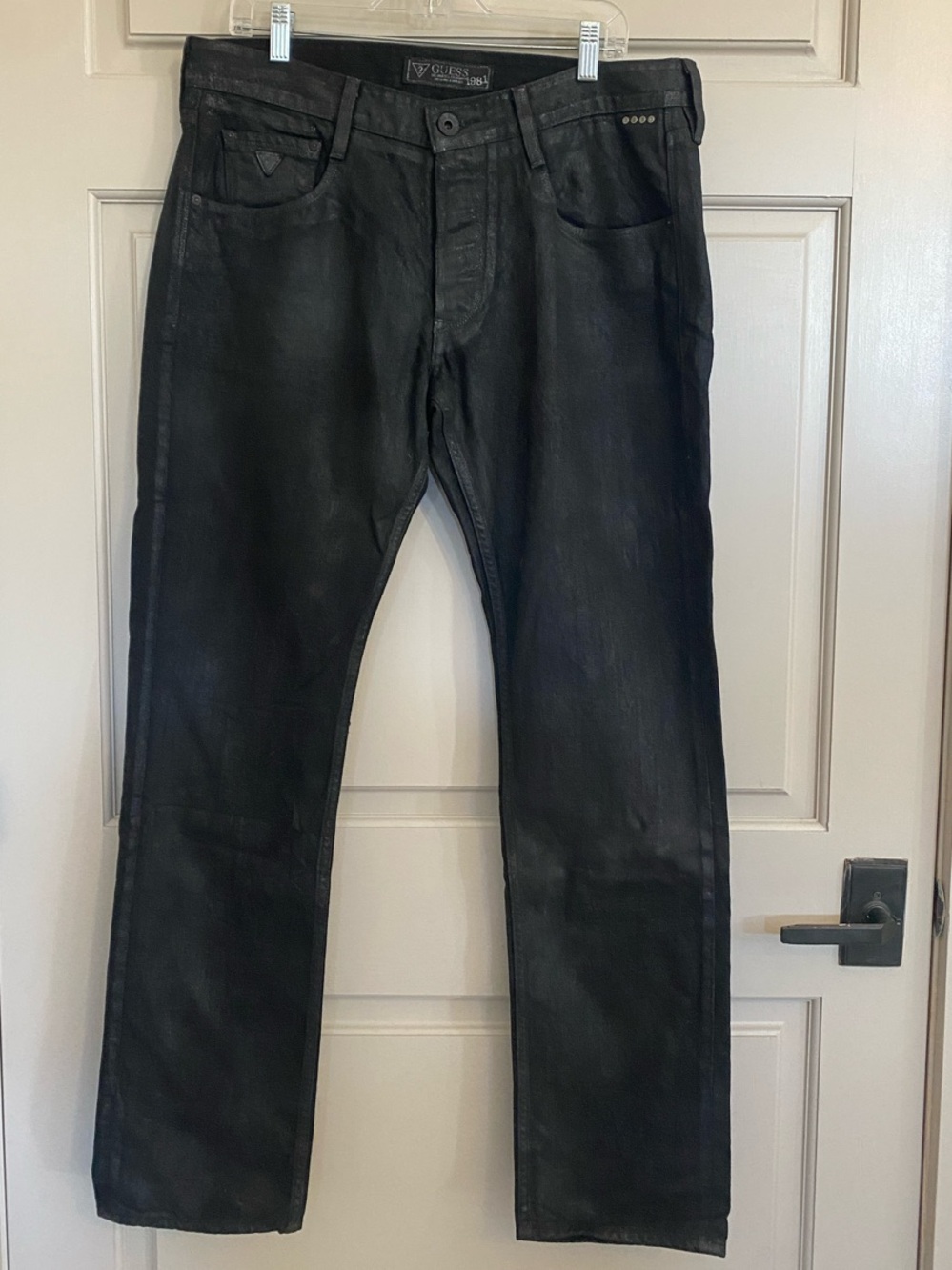 Men's GUESS Black slim tapered straight Jeans with Subtle Washed Finish